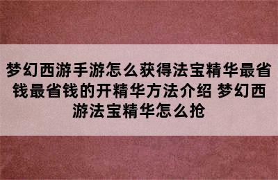 梦幻西游手游怎么获得法宝精华最省钱最省钱的开精华方法介绍 梦幻西游法宝精华怎么抢